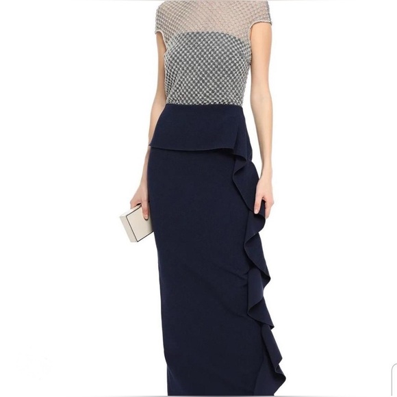 Rachel Gilbert Elsa Navy Sequin Bodice Cap-Sleeve Dress